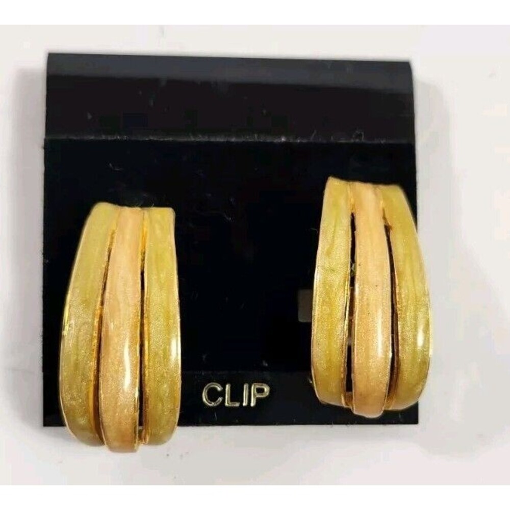 Greenish Peachish Gold Toned Framing  Earrings Clip-On Fashion Earrings